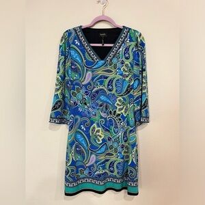 Laundry by Shelli Segal Blue & Green Paisley Print Dress